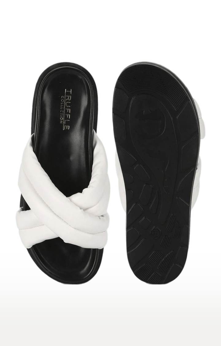 Truffle Collection | Women's White PU Solid Slip On Flip Flops 3