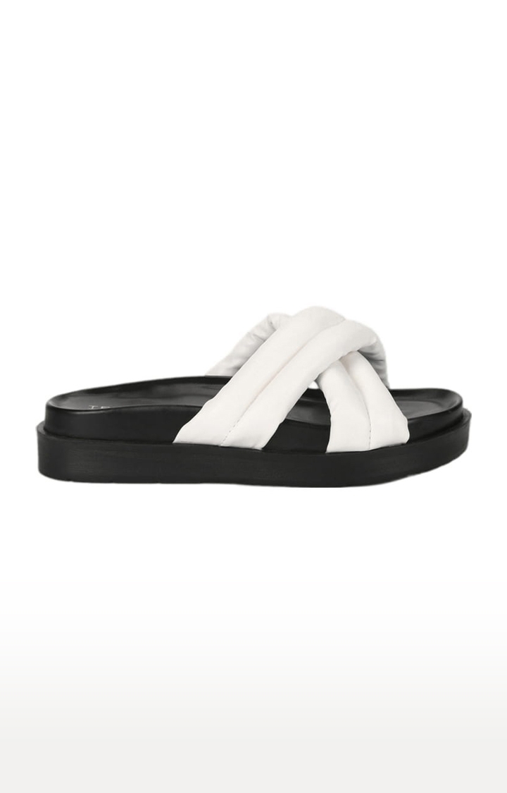 Truffle Collection | Women's White PU Solid Slip On Flip Flops 1