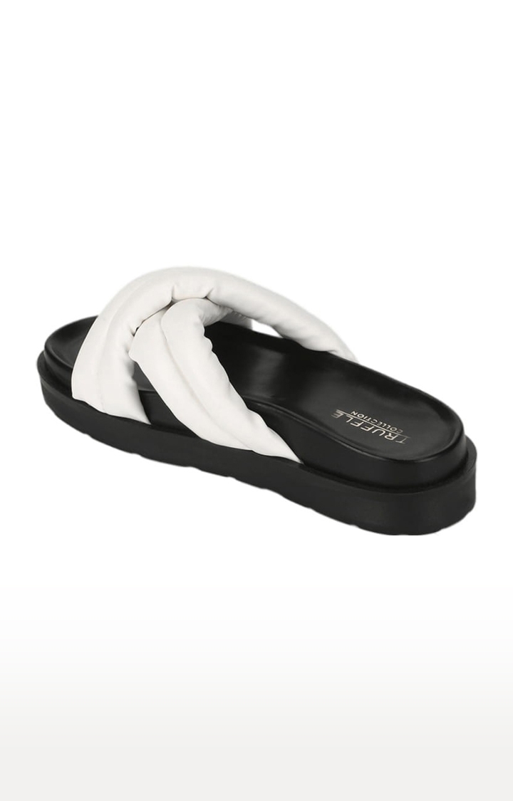Truffle Collection | Women's White PU Solid Slip On Flip Flops 2