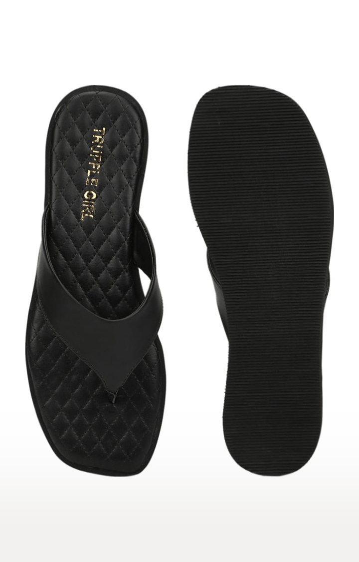 Truffle Collection | Women's Black PU Quilted Slip On Casual Slip-ons 3