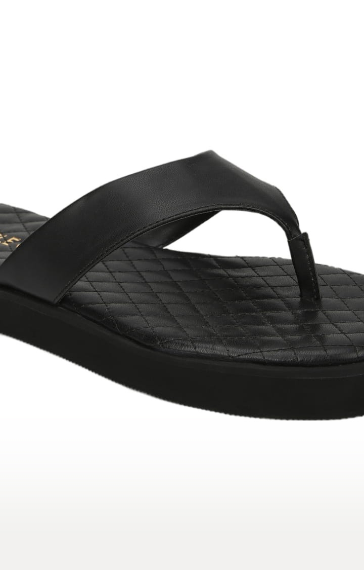 Truffle Collection | Women's Black PU Quilted Slip On Casual Slip-ons 4