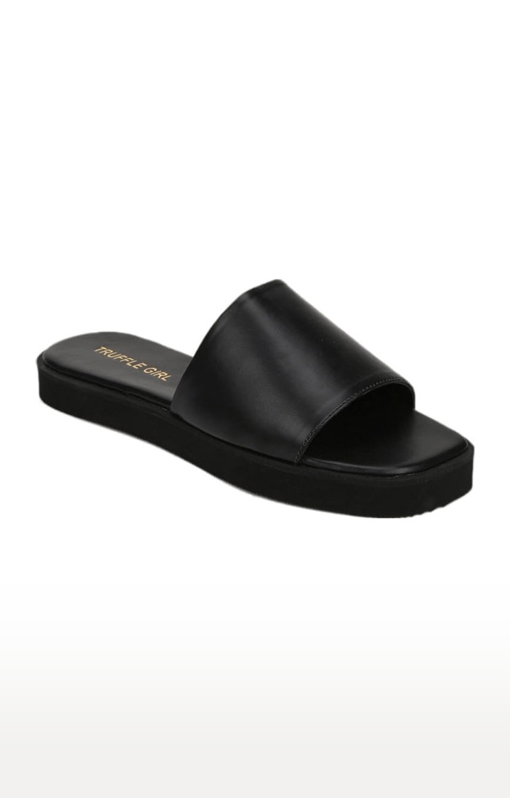Women's Black PU Solid Slip On Casual Slip-ons