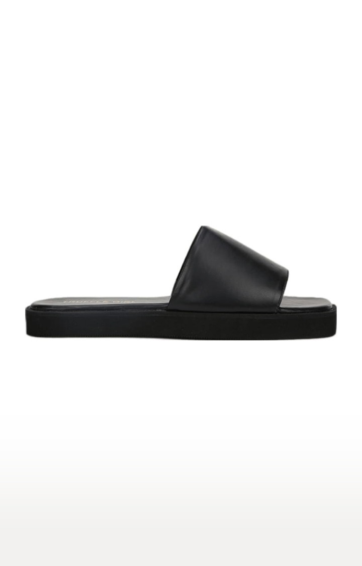 Women's Black PU Solid Slip On Casual Slip-ons