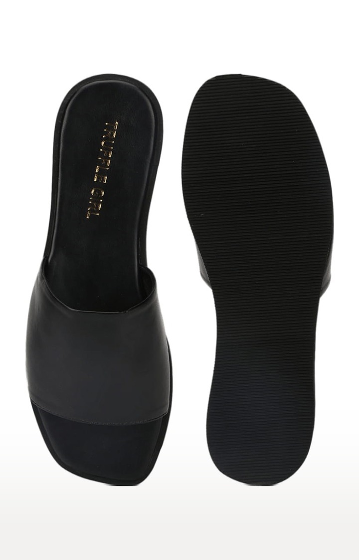 Women's Black PU Solid Slip On Casual Slip-ons