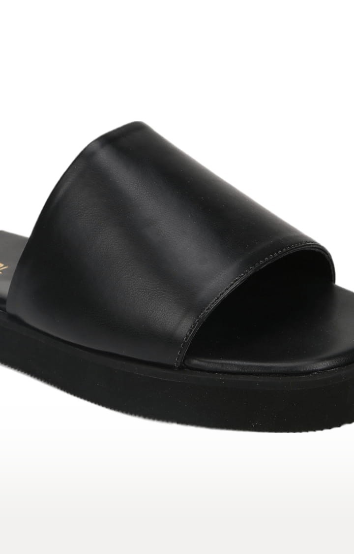 Women's Black PU Solid Slip On Casual Slip-ons