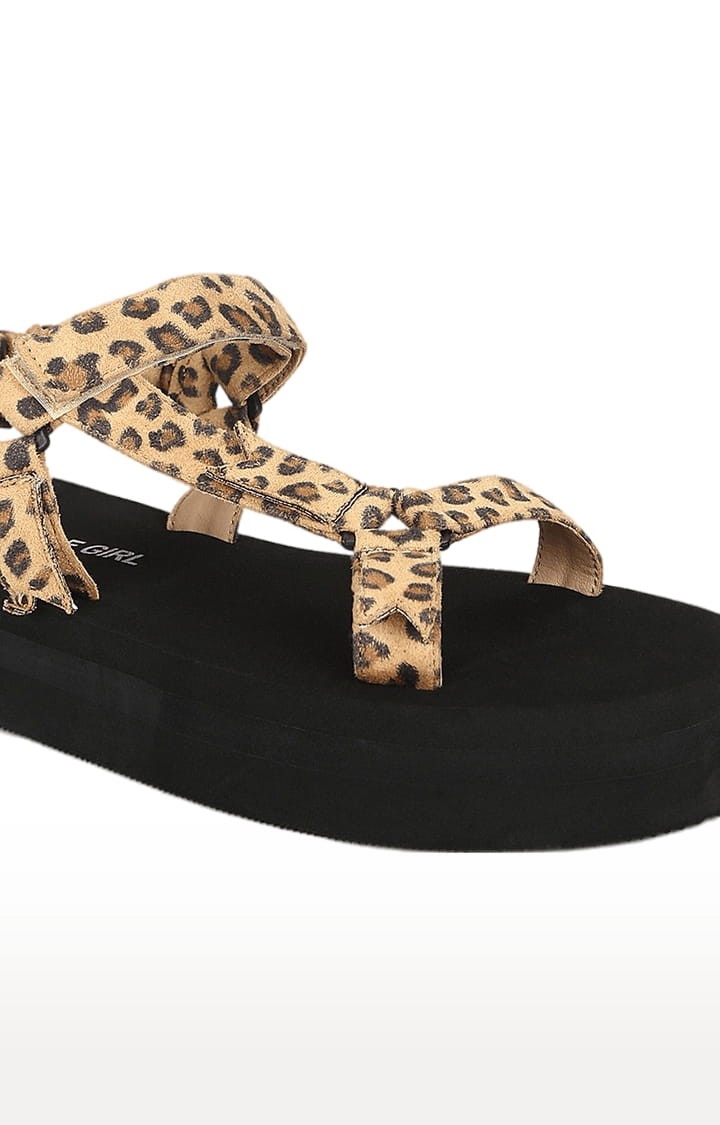 Truffle Collection | Women's Brown Suede Printed Backstrap Sandals 4