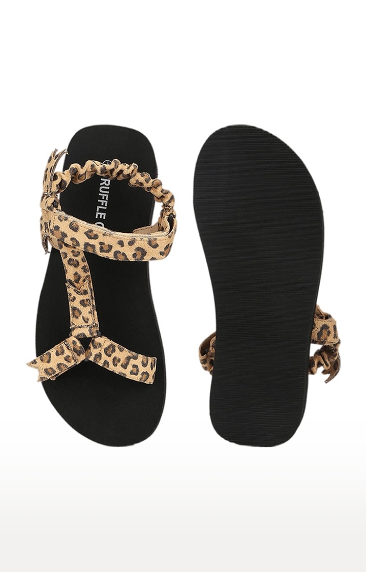 Truffle Collection | Women's Brown Suede Printed Backstrap Sandals 3