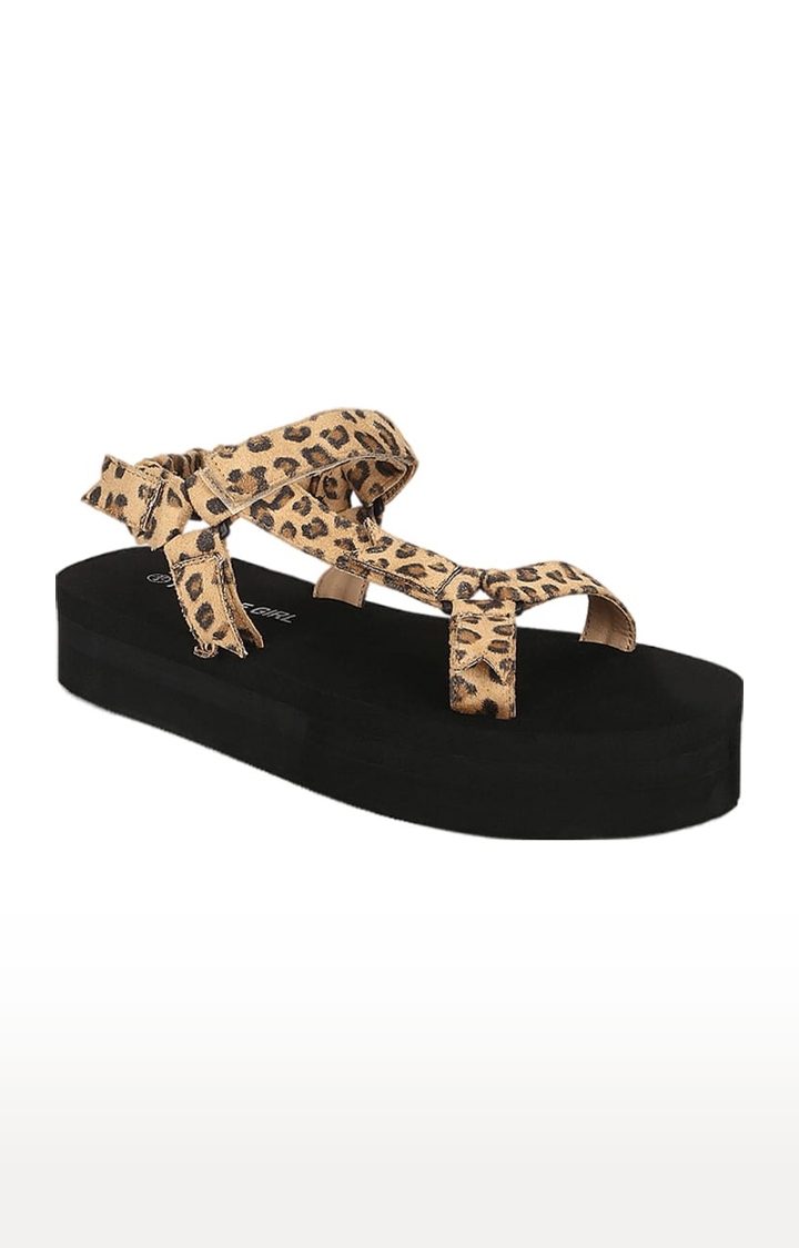 Truffle Collection | Women's Brown Suede Printed Backstrap Sandals 0