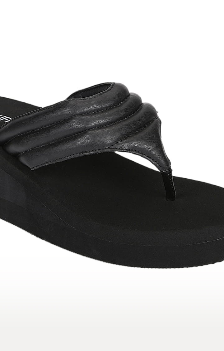 Truffle Collection | Women's Black PU Solid Slip On Wedges 4