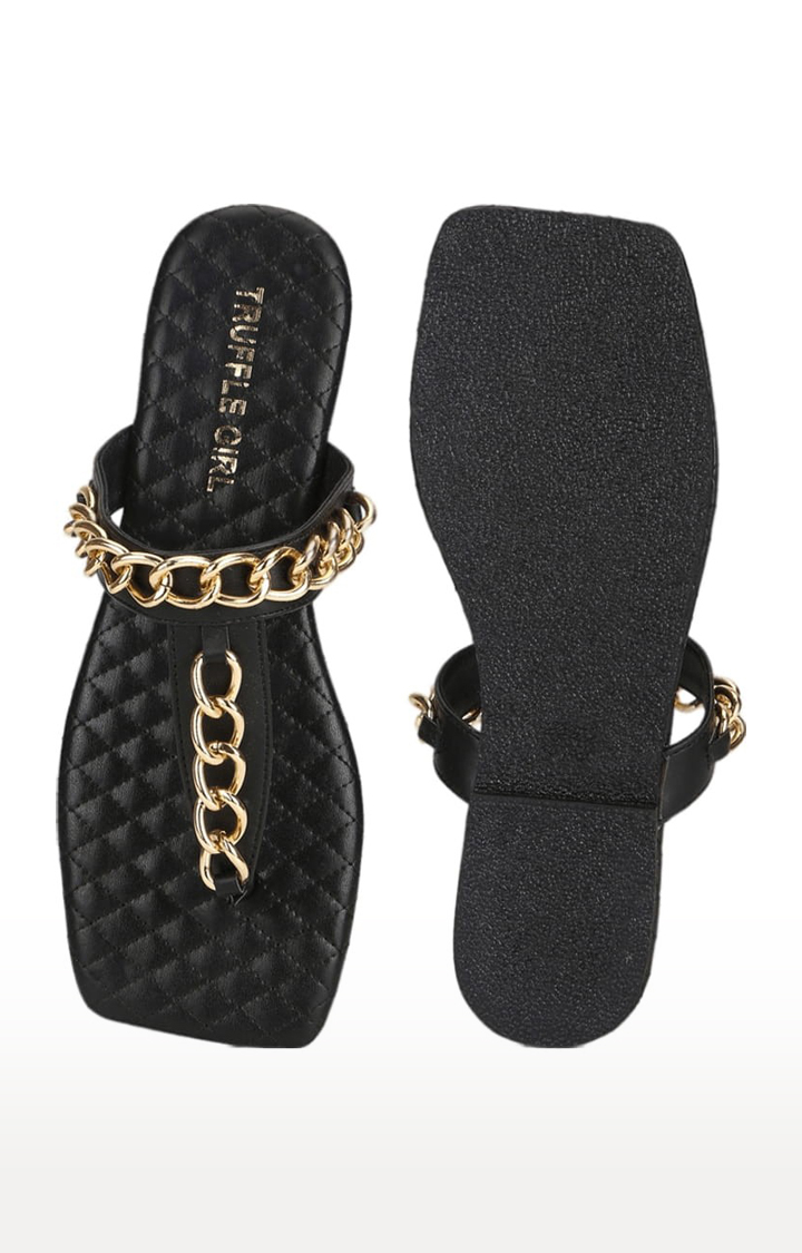 Women's Black PU Quilted Flat Slip-ons