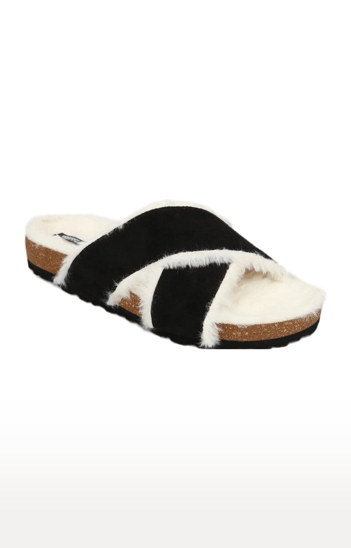 Truffle Collection | Women's Black Suede Solid Slip On Casual Slip-ons