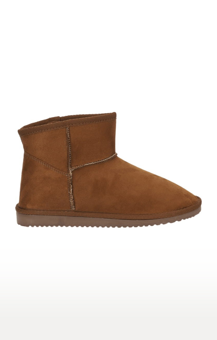 Women's Brown Suede Solid Slip On Boot