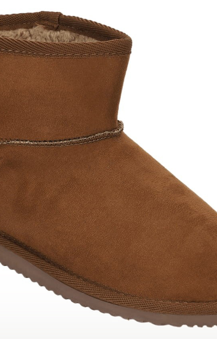 Women's Brown Suede Solid Slip On Boot
