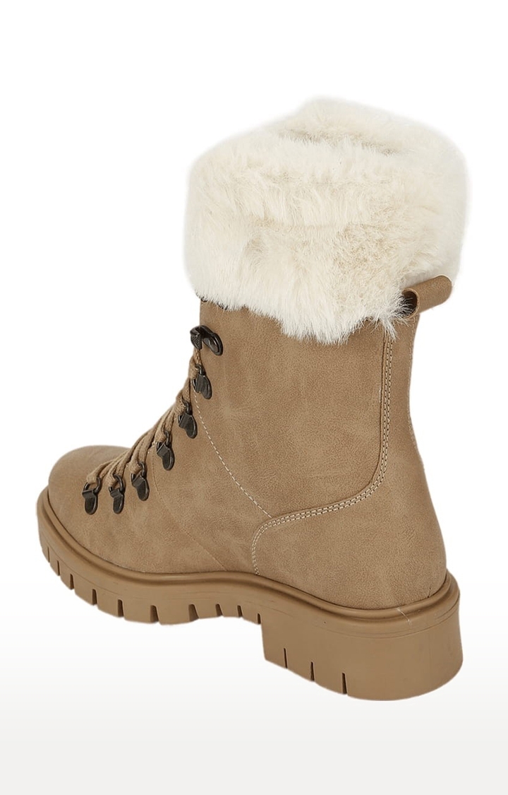 Truffle Collection | Women's Beige Synthetic Solid Lace-Up Boot 2
