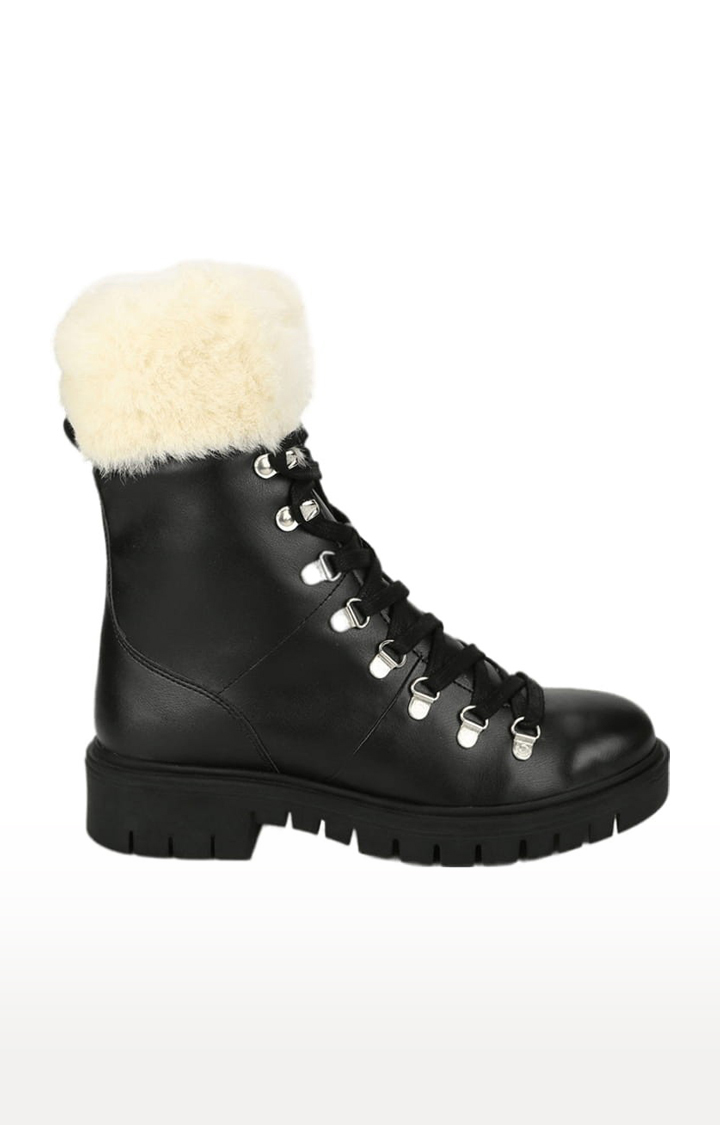 Women's Black PU Solid Lace-Up Boot