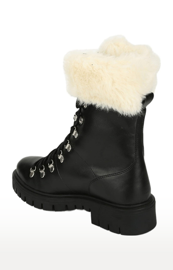 Women's Black PU Solid Lace-Up Boot