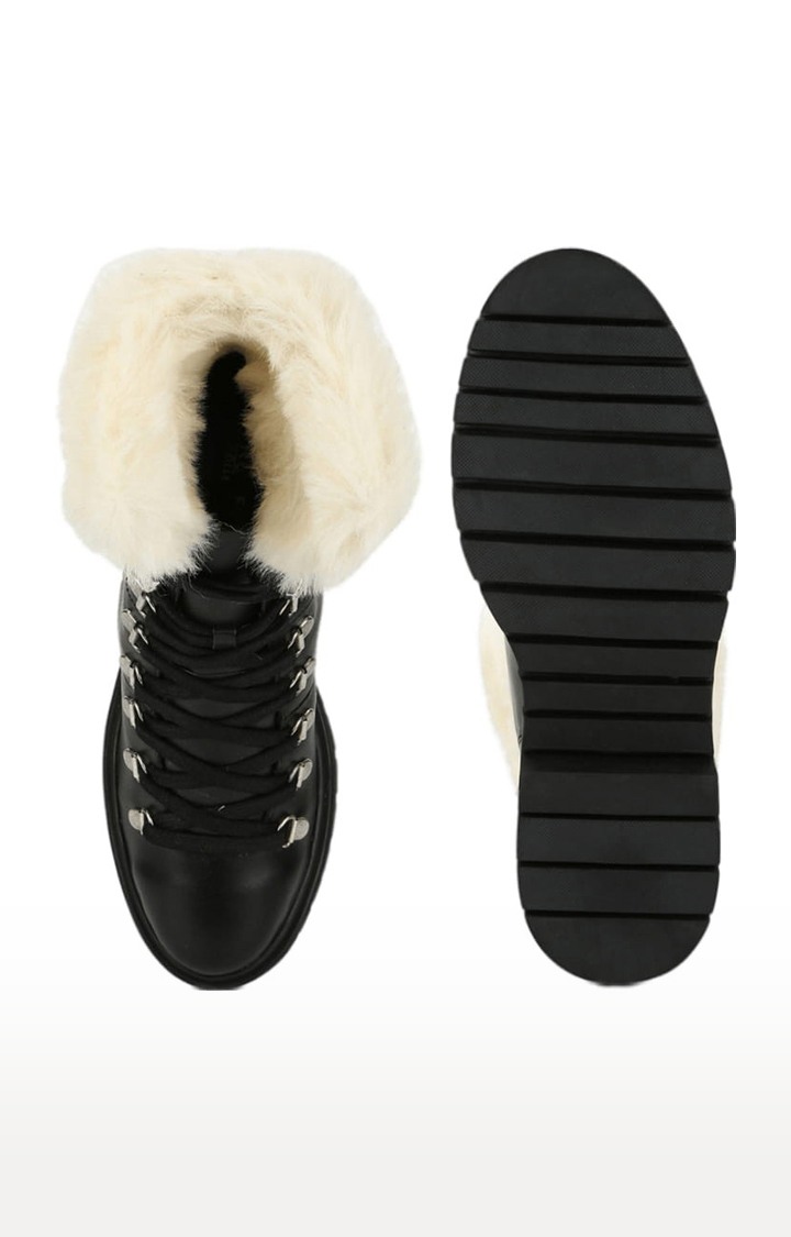 Women's Black PU Solid Lace-Up Boot
