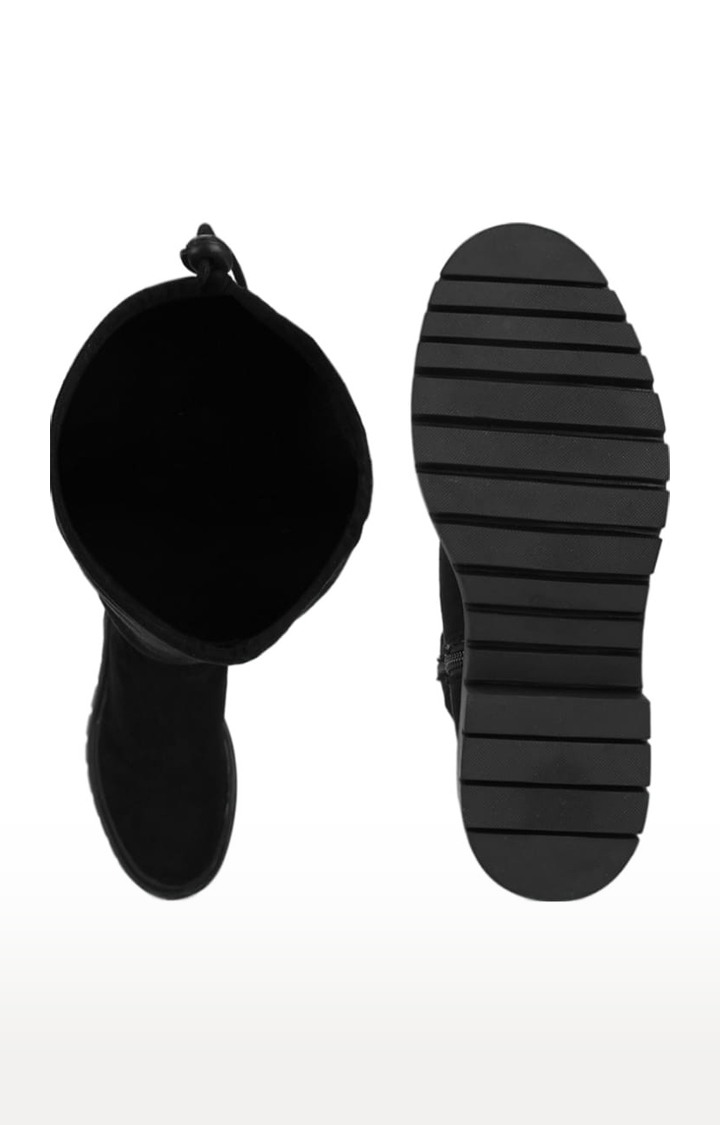 Women's Black Suede Solid Zip Boot