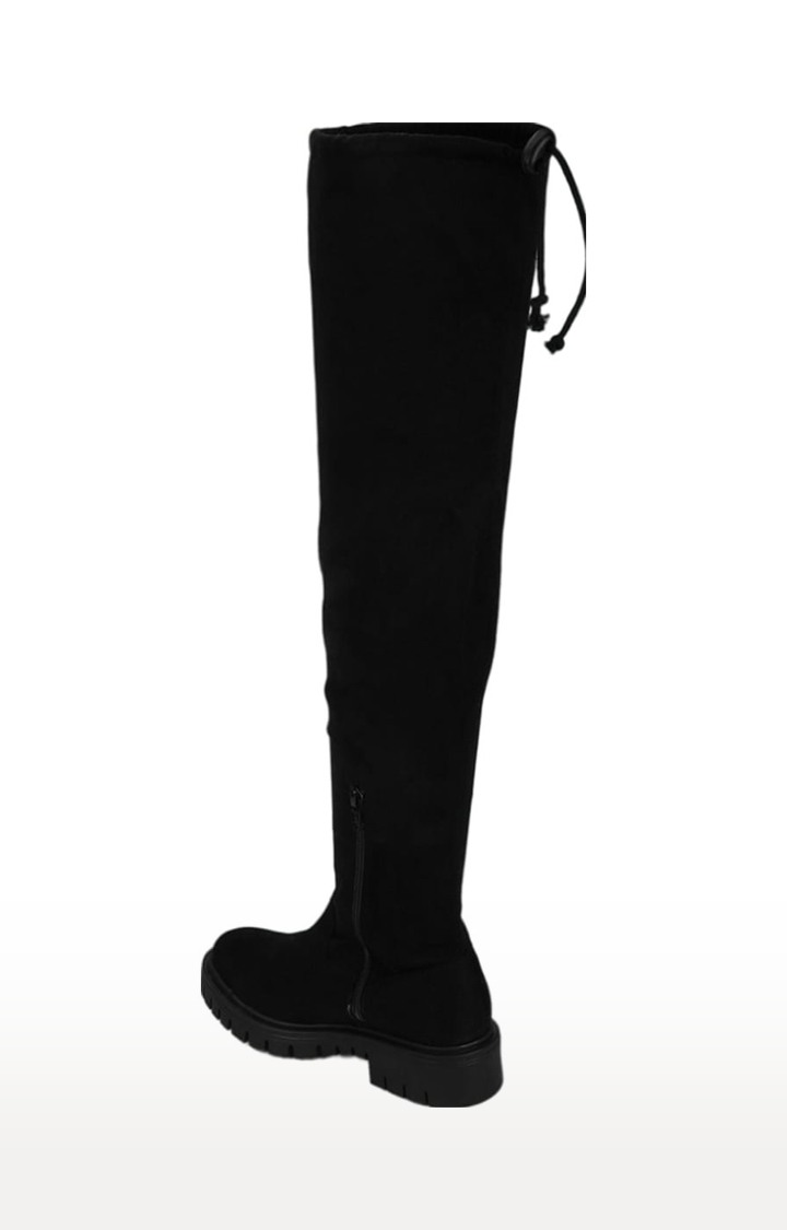 Women's Black Suede Solid Zip Boot