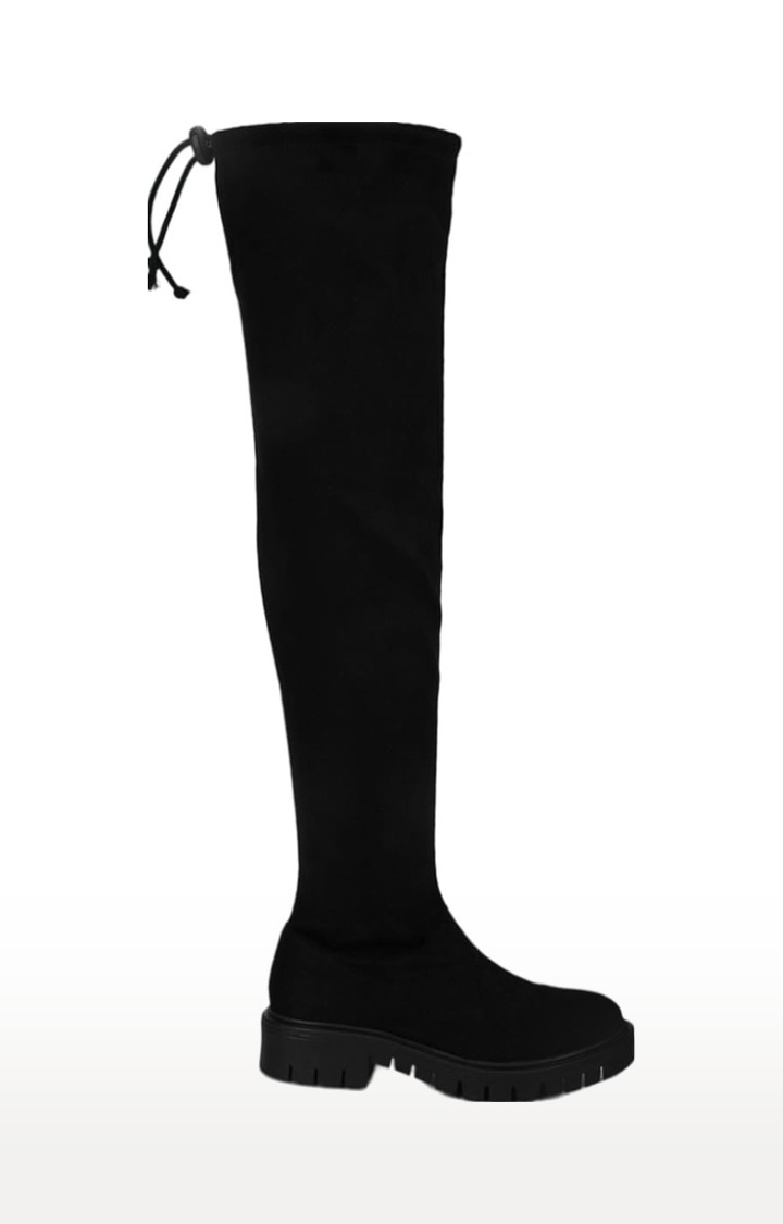 Women's Black Suede Solid Zip Boot