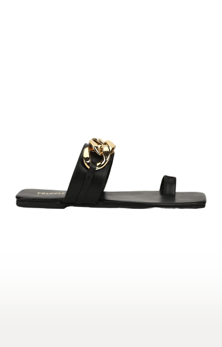 Truffle Collection | Women's Black PU Solid Flat Slip-ons 1