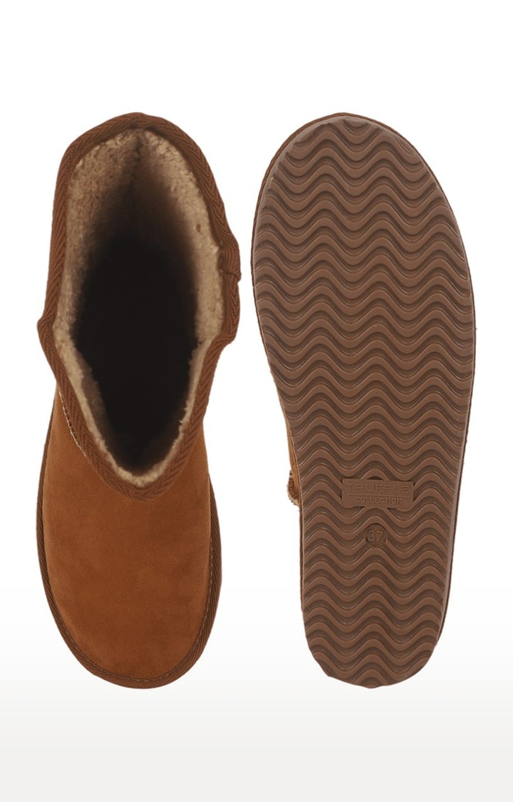 Women's Brown Suede Solid Slip On Boot