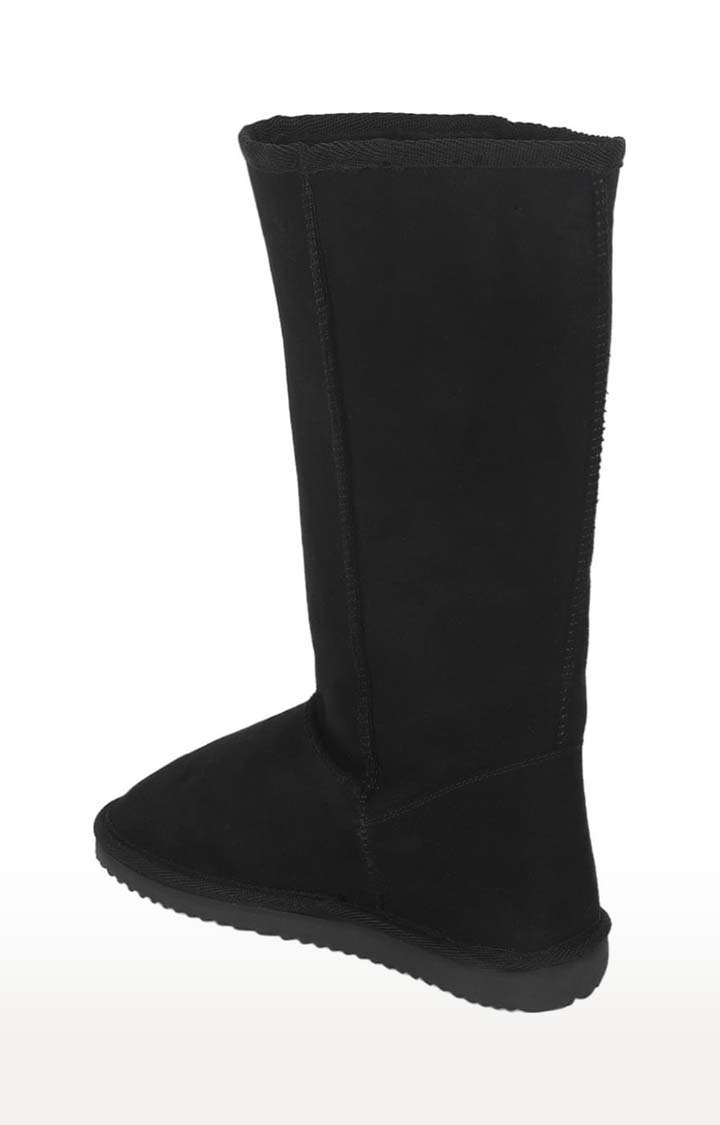 Women's Black Suede Solid Slip On Boot