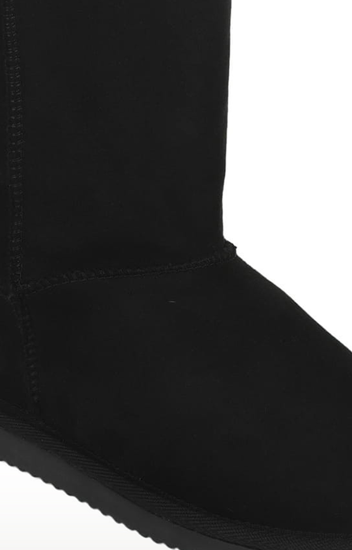 Women's Black Suede Solid Slip On Boot