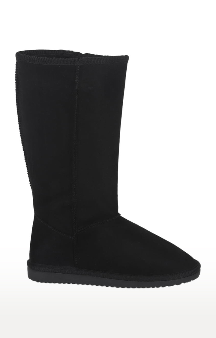 Women's Black Suede Solid Slip On Boot