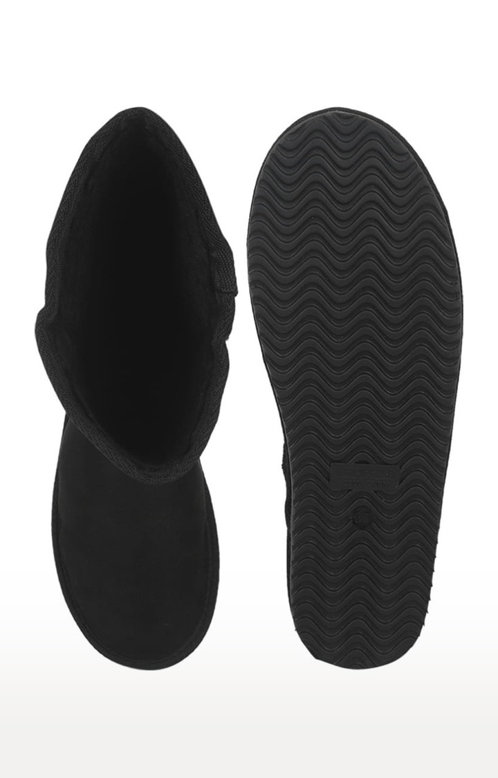 Women's Black Suede Solid Slip On Boot