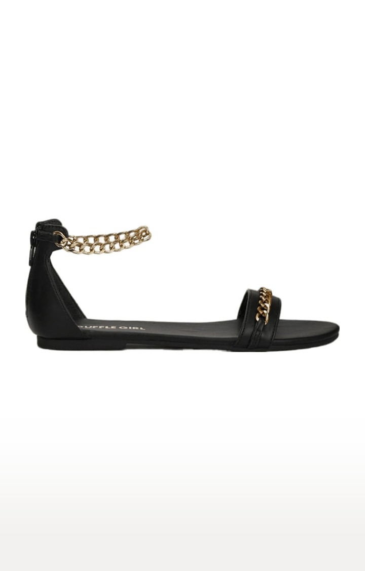 Women's Black PU Solid Zip Sandals