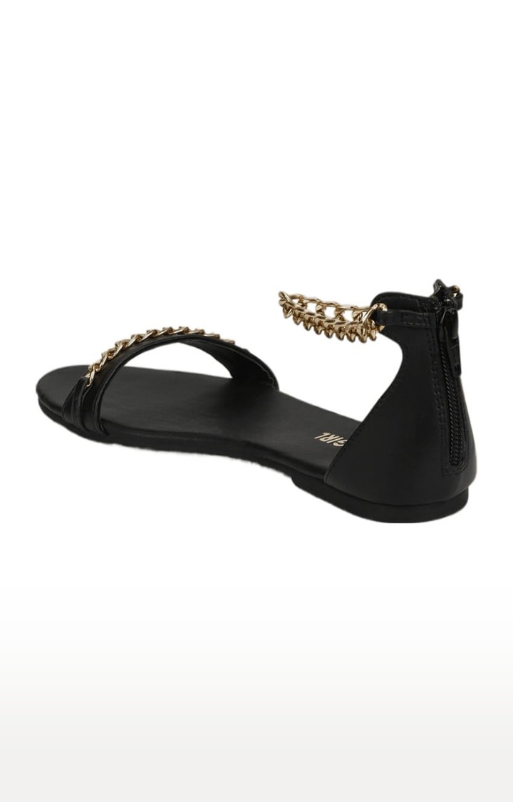 Women's Black PU Solid Zip Sandals