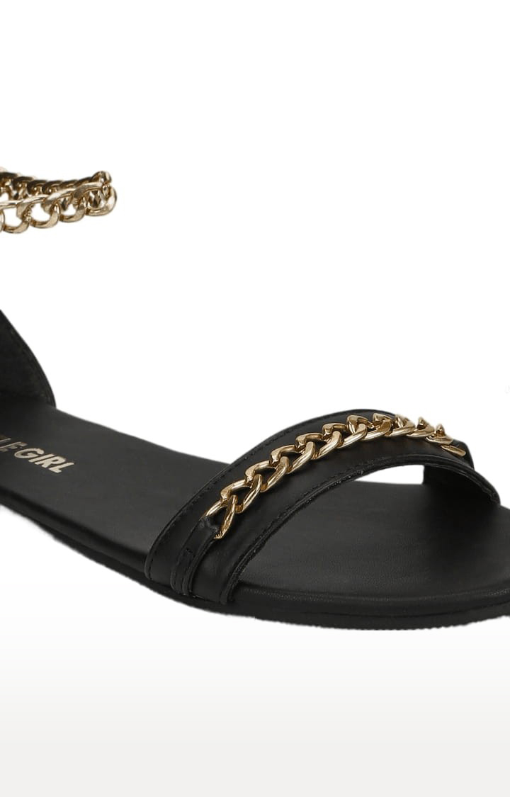 Women's Black PU Solid Zip Sandals