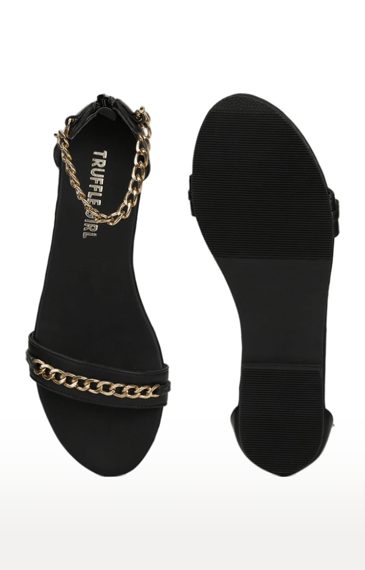 Women's Black PU Solid Zip Sandals