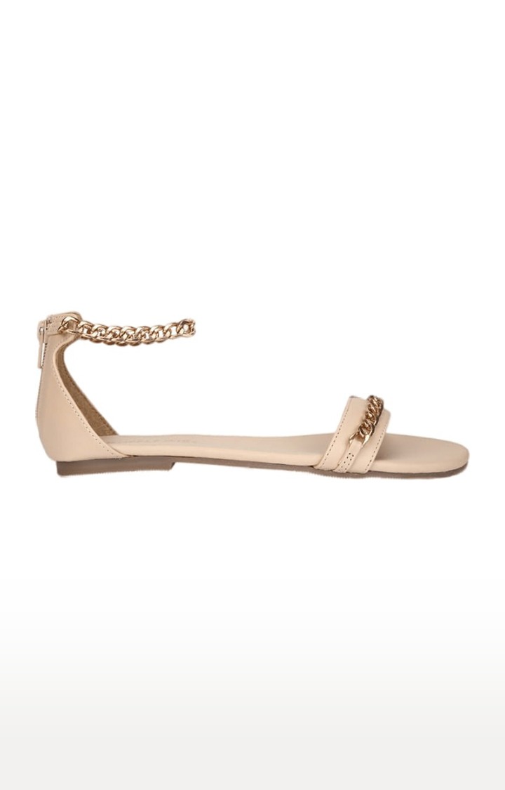 Women's Beige PU Solid Zip Sandals