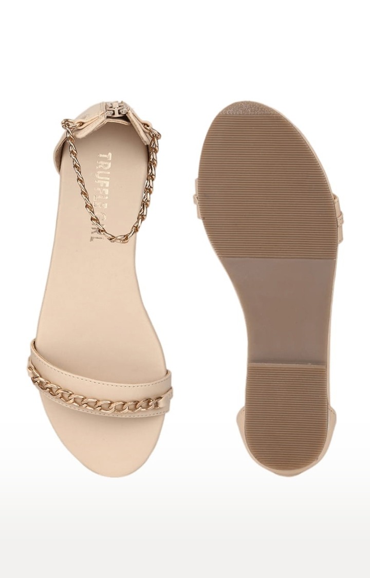 Women's Beige PU Solid Zip Sandals