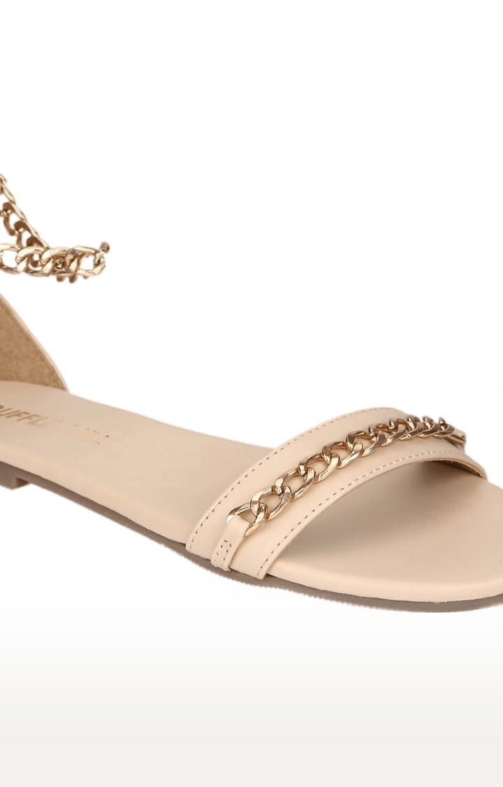 Women's Beige PU Solid Zip Sandals