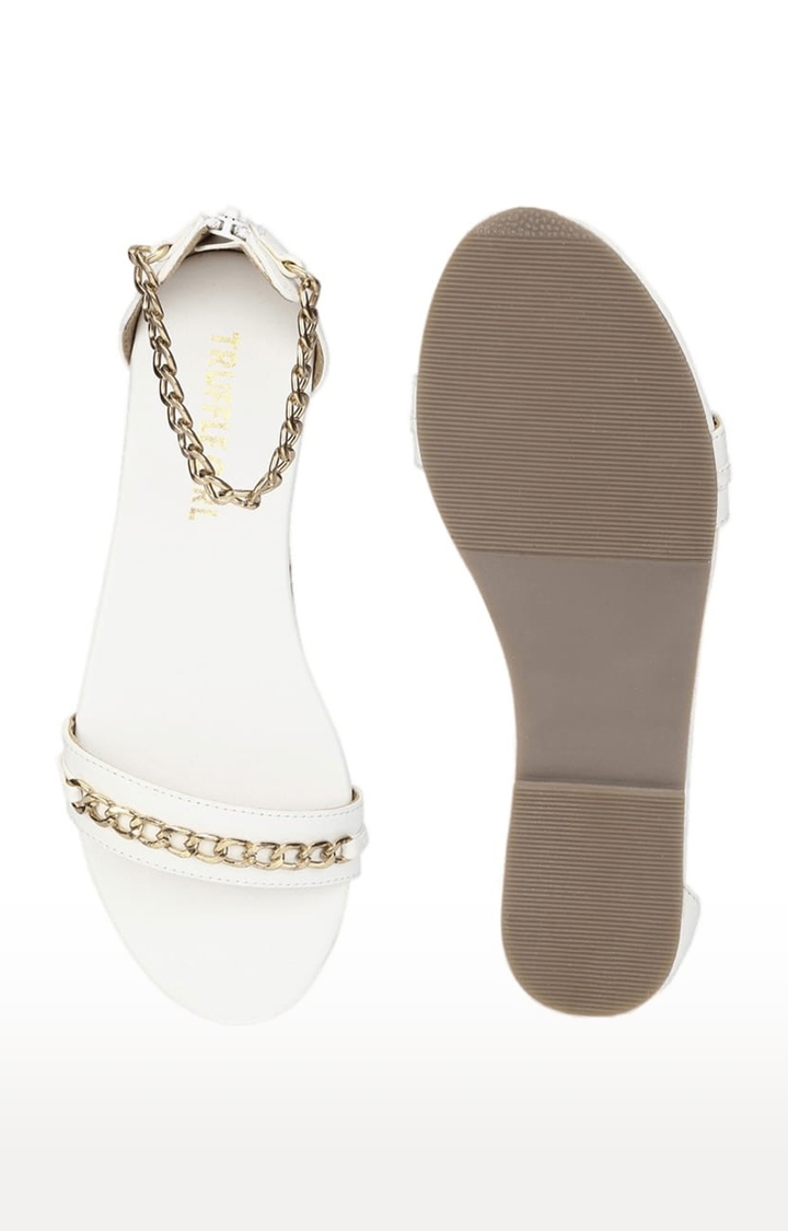 Women's White PU Solid Zip Sandals