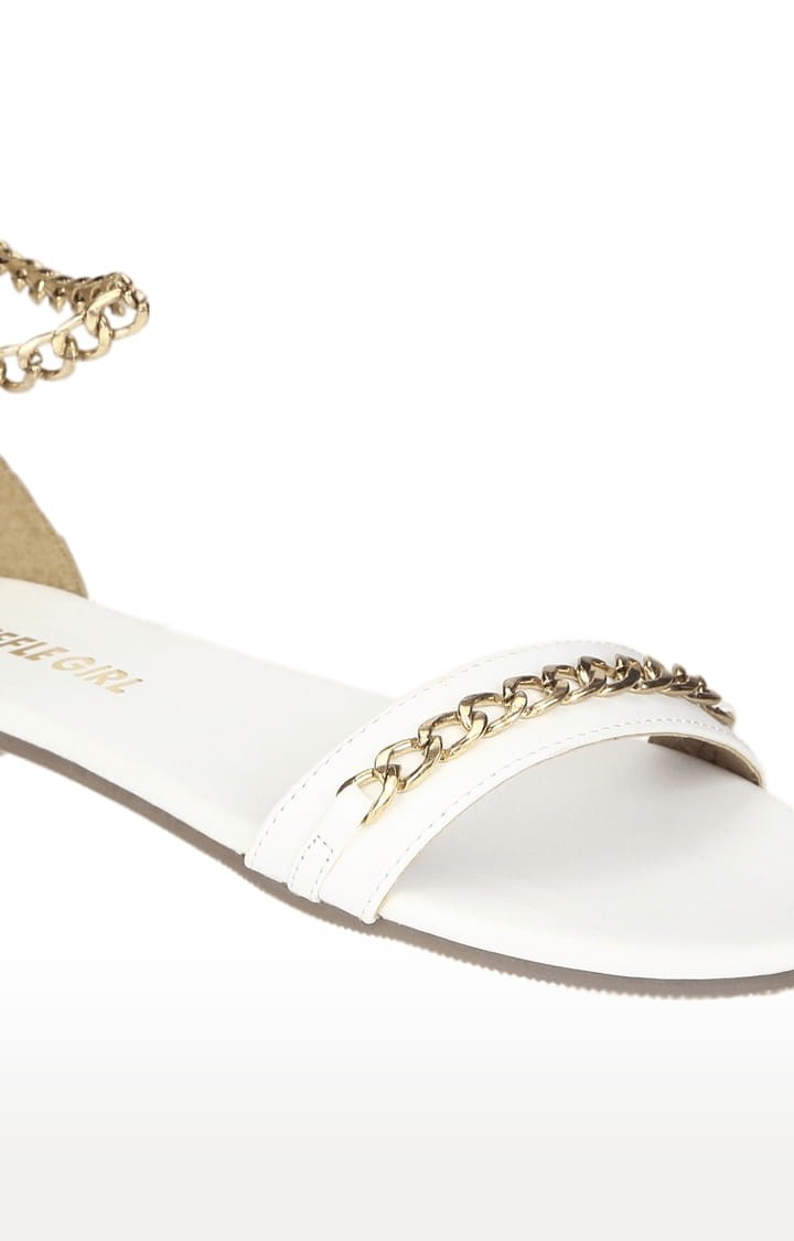 Women's White PU Solid Zip Sandals