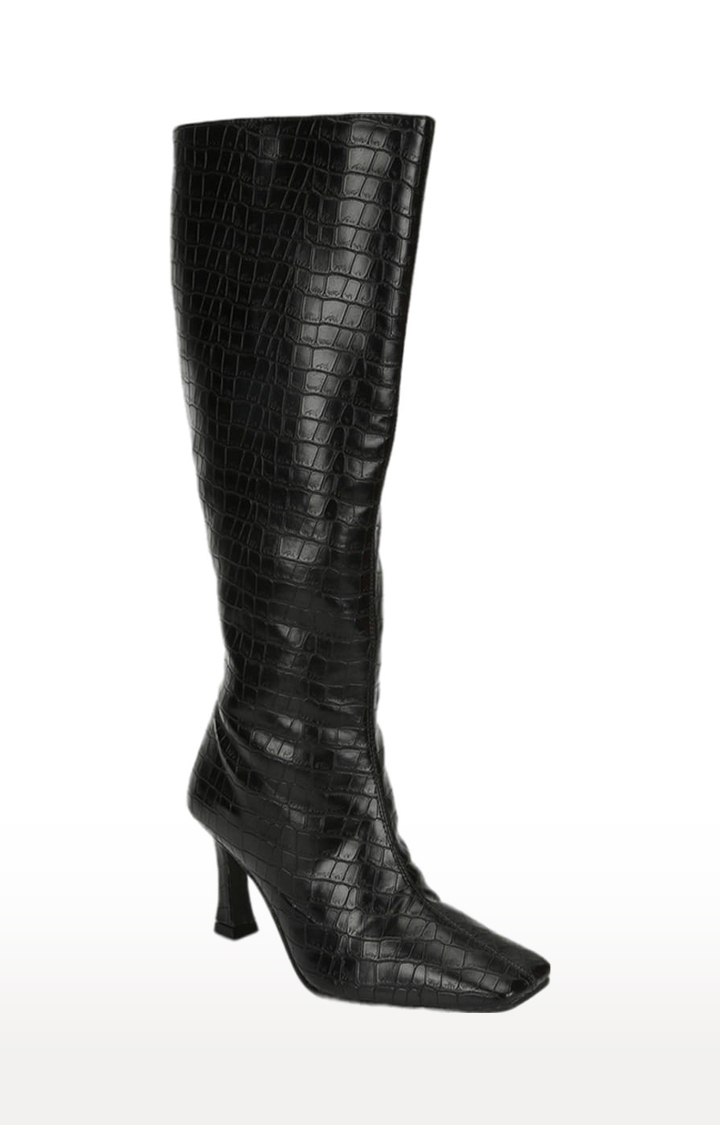 Truffle Collection | Women's Black PU Textured Zip Boot 0