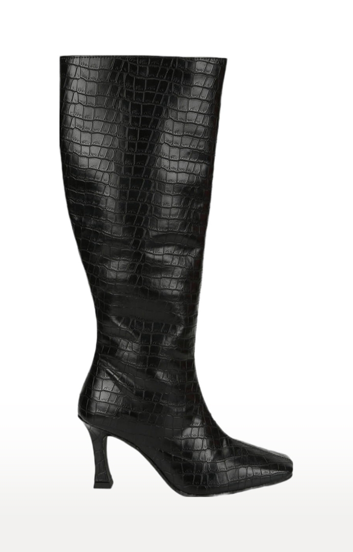 Truffle Collection | Women's Black PU Textured Zip Boot 1