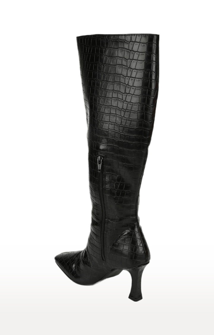 Truffle Collection | Women's Black PU Textured Zip Boot 2