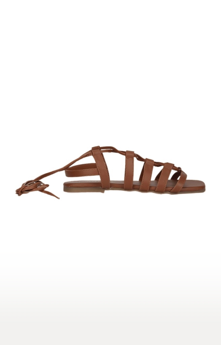 Truffle Collection | Women's Brown PU Solid Drawstring Sandals 1