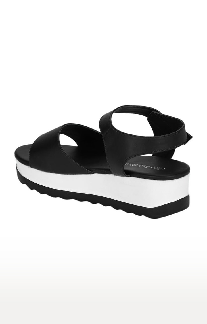 Women's Black PU Solid Slip On Sandals