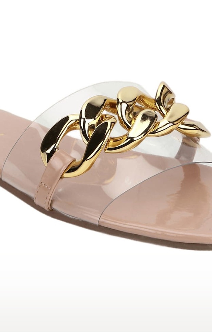Women's Beige PU Solid Flat Slip-ons