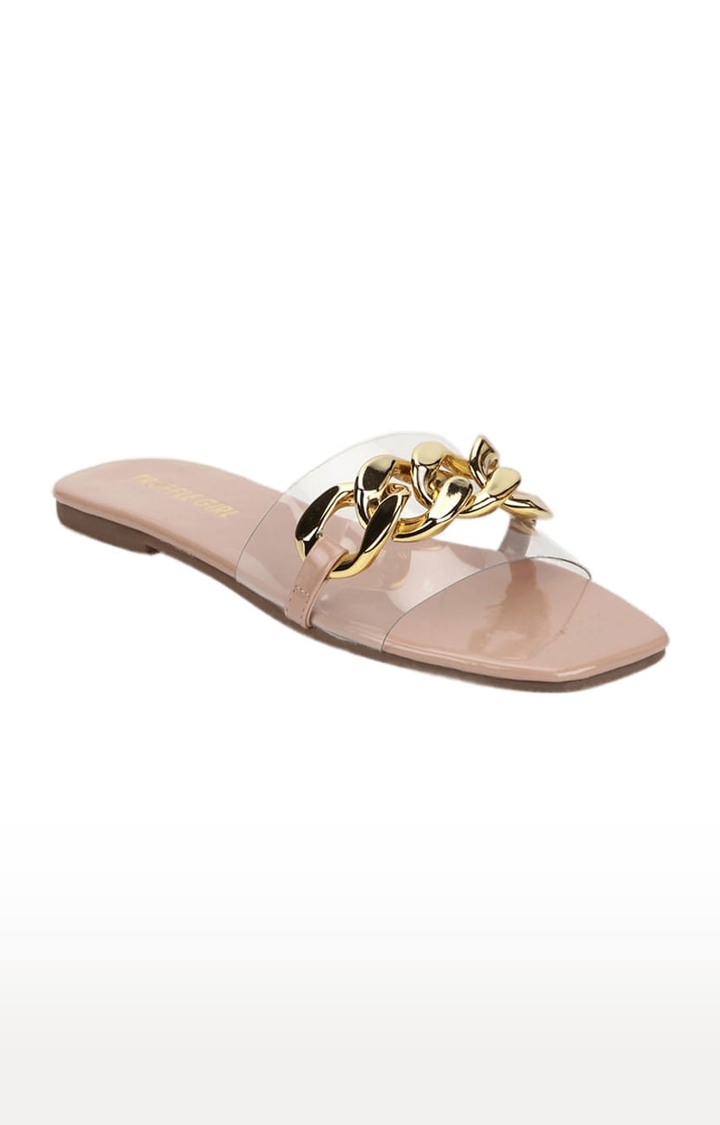 Truffle Collection | Women's Beige PU Solid Flat Slip-ons