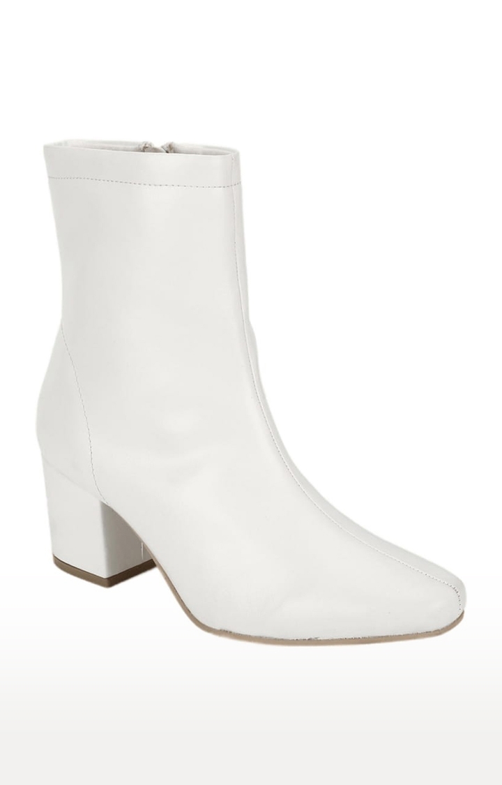 Truffle Collection | Women's White PU Solid Zip Boot 0