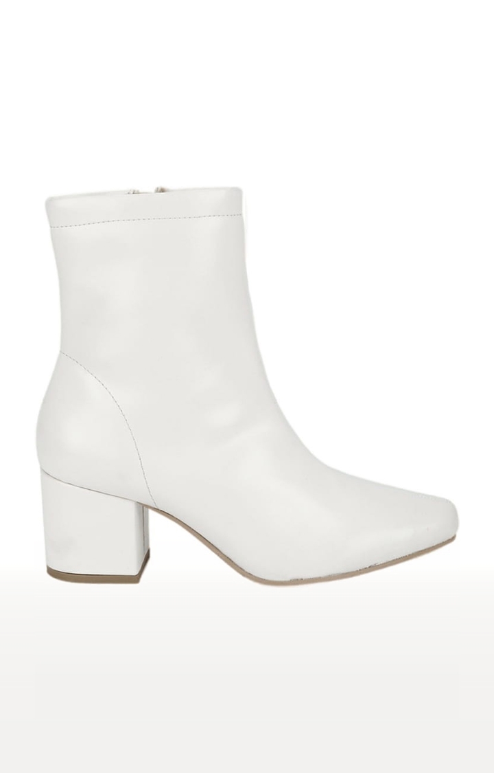 Truffle Collection | Women's White PU Solid Zip Boot 1