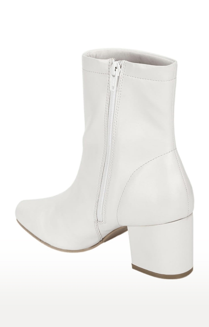Truffle Collection | Women's White PU Solid Zip Boot 2