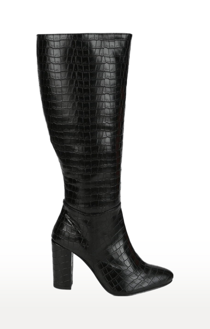 Women's Black PU Textured Zip Boot